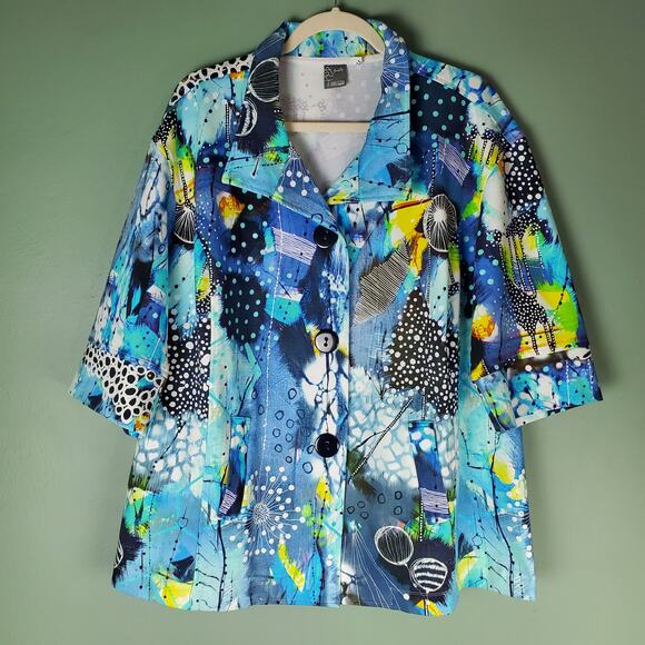 Simply Art Dolcezza Womens Love of Blue Happiness Abstract Art Jacket Sz 3X - Picture 1 of 6